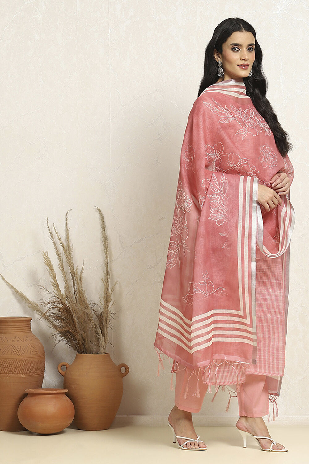 Yellow Linen Blend Woven Unstitched Suit Set image number 6