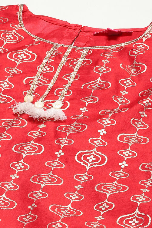 Pink Art Silk Straight Kurta Sharara Suit Set image number 1