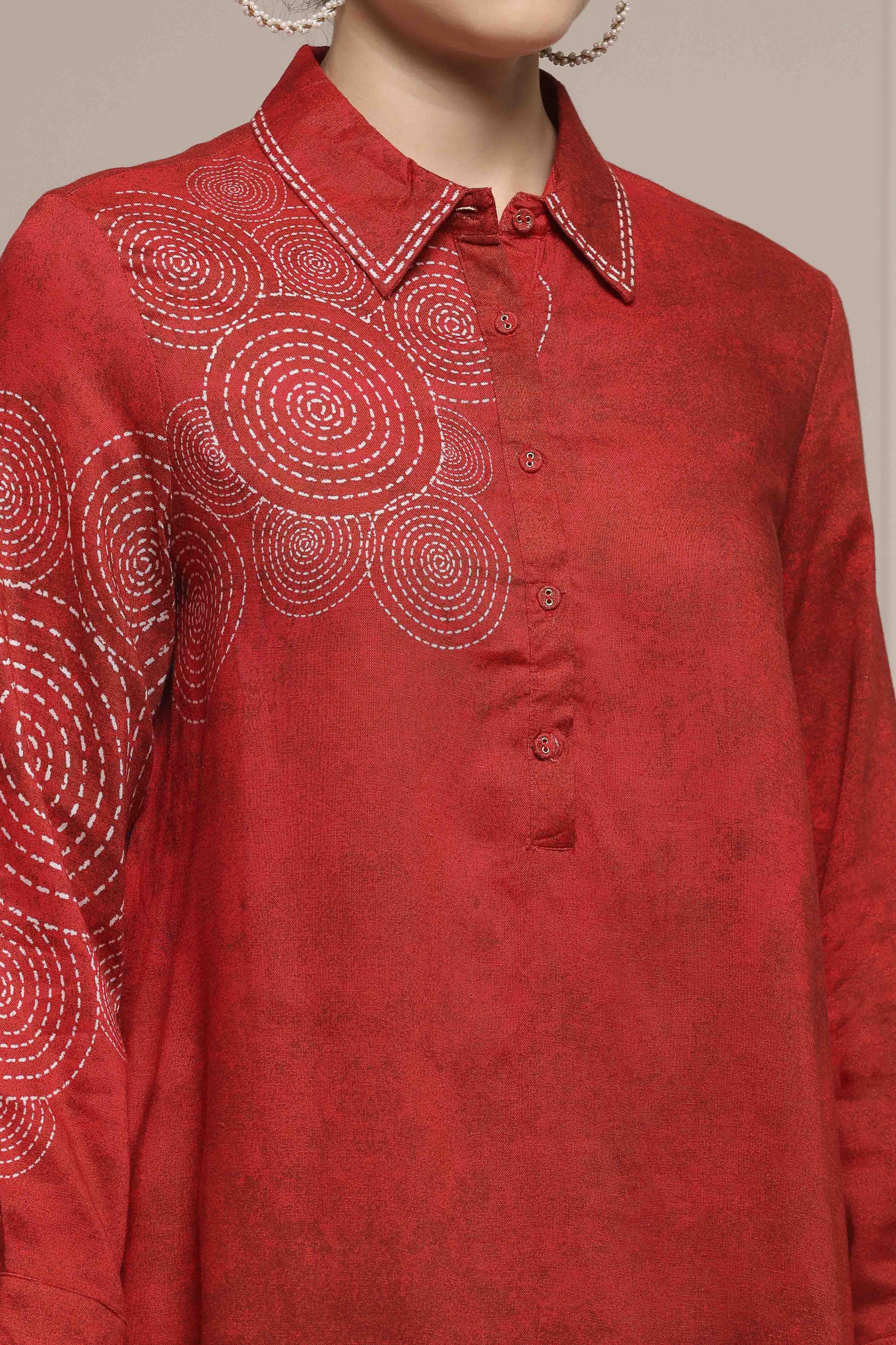 Red Viscose Rayon A-Line Printed Top image number 1