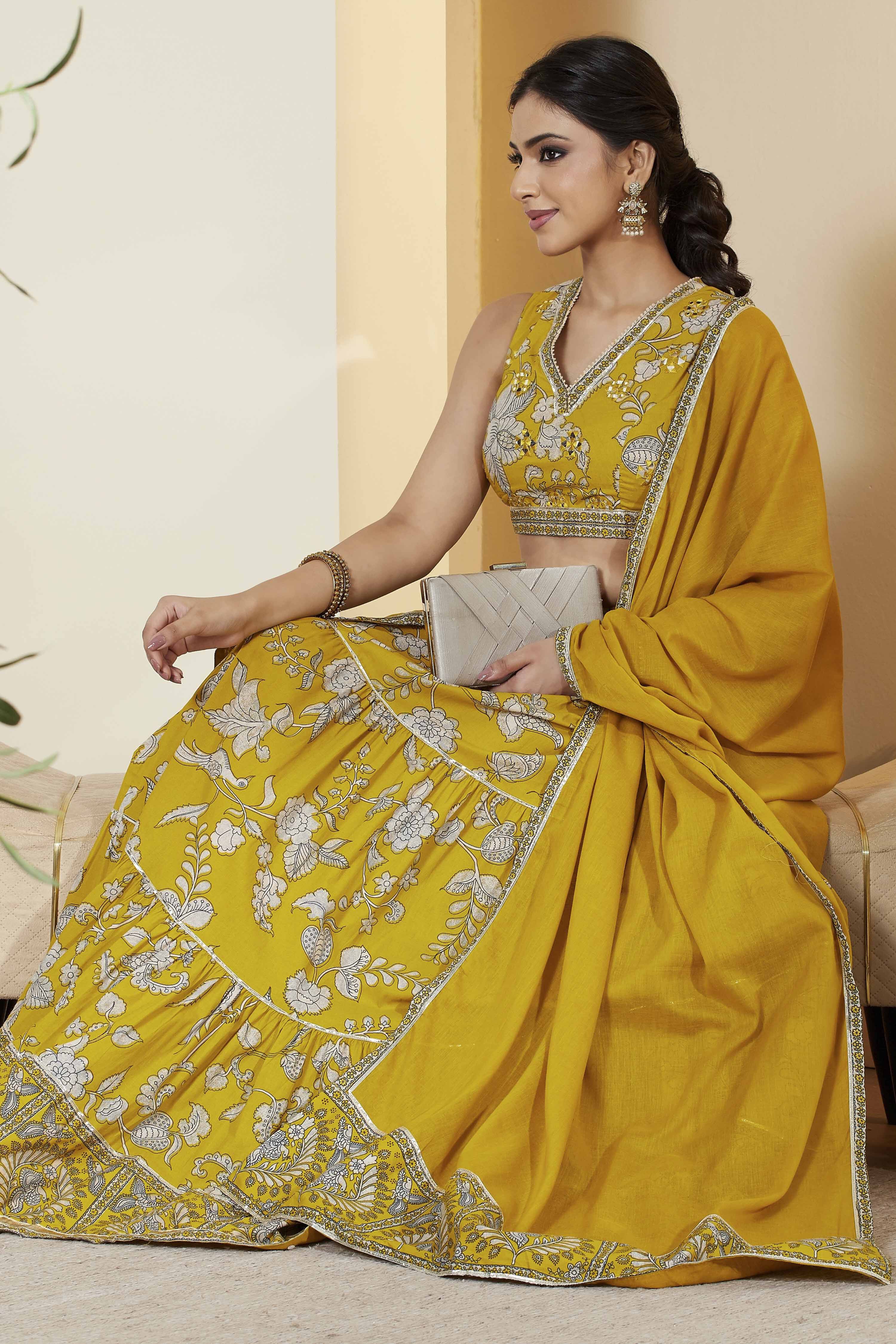 Yellow Cotton Straight Lehenga Set image number 0