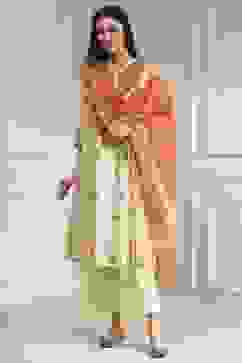 Beige Cotton Printed A-Line Suit Set image number 6