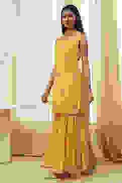 Ochre Yellow Embroidered Straight Suit Set image number 3