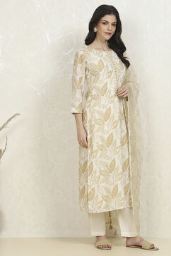 Gold Cotton Digital Print Unstitched Suit Set image number 6