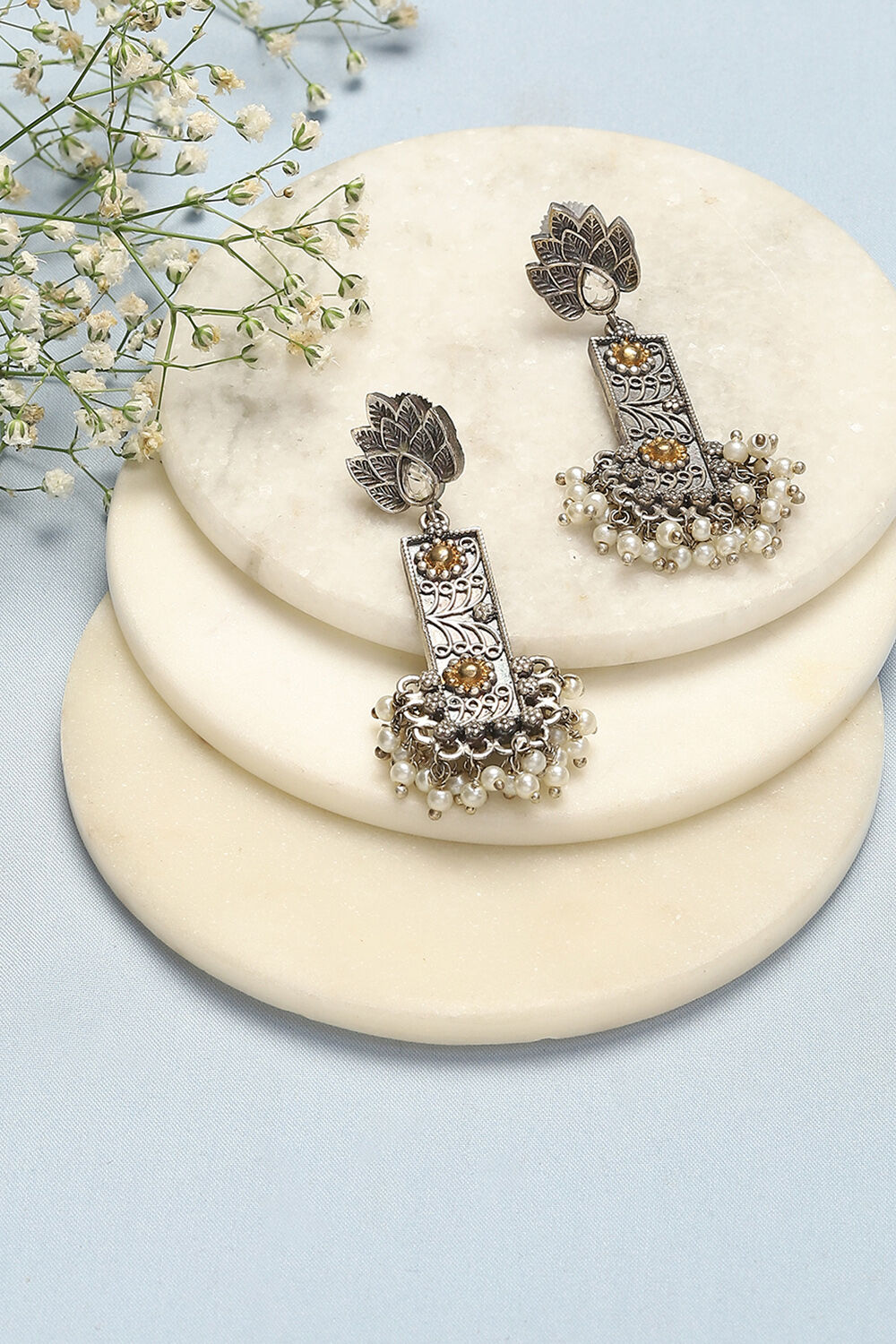 Oxidised Gold Brass Earrings image number 0