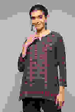 Black Polyester Straight Printed Kurti image number 5