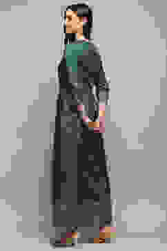 Teal Viscose Jackquard Straight Printed Jumpsuit image number 3