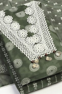 Green Cotton Unstitched Suit Set image number 6