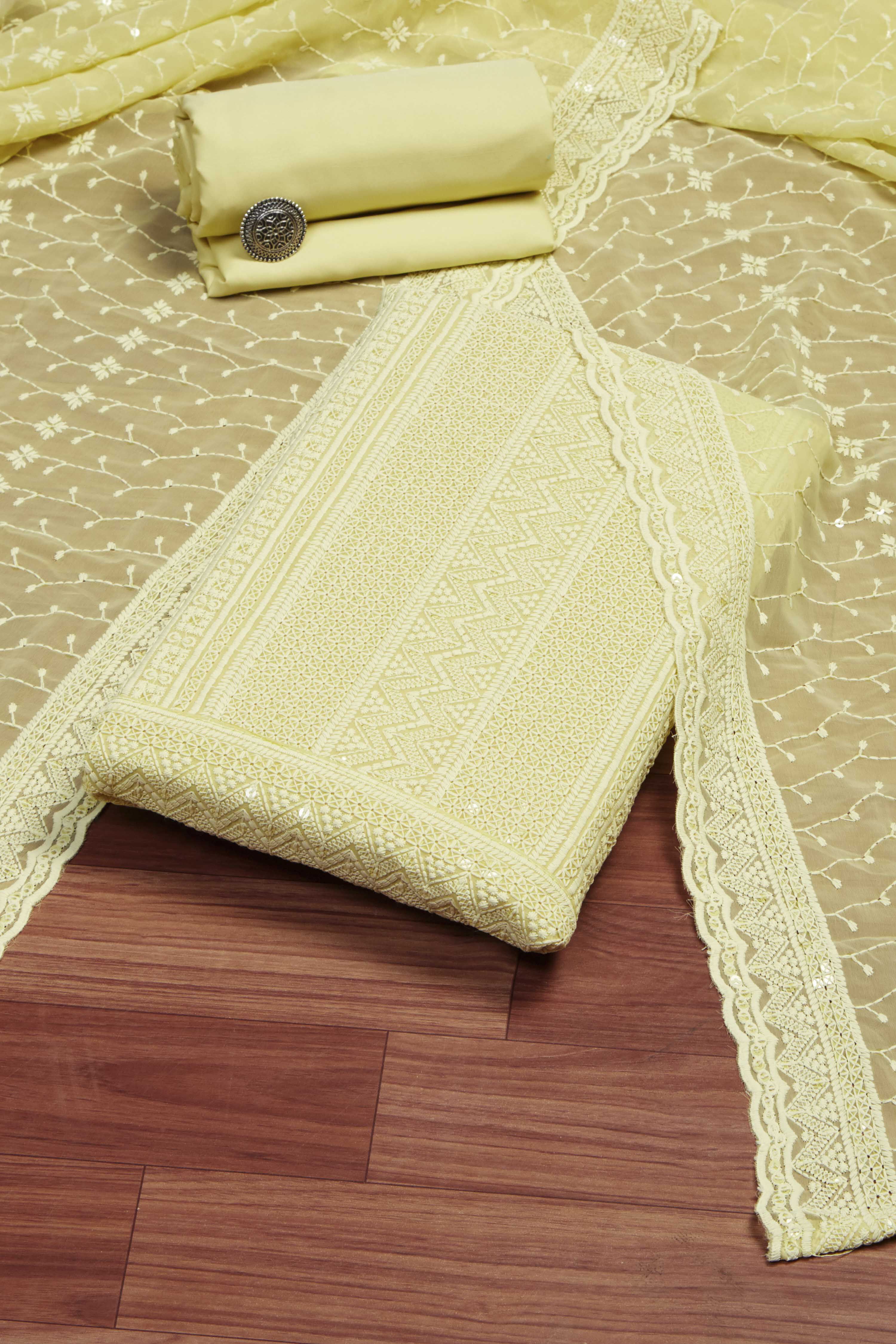 Yellow Georgette Unstitched Suit Set image number 0