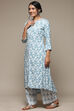 White & Blue Rayon Straight Kurta Palazzo Suit Set image number 3
