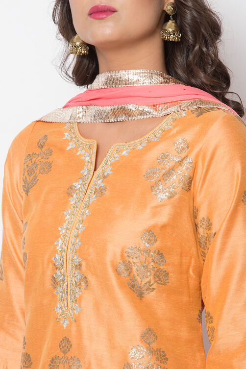 Orange Poly Cotton Straight Suit Set image number 1