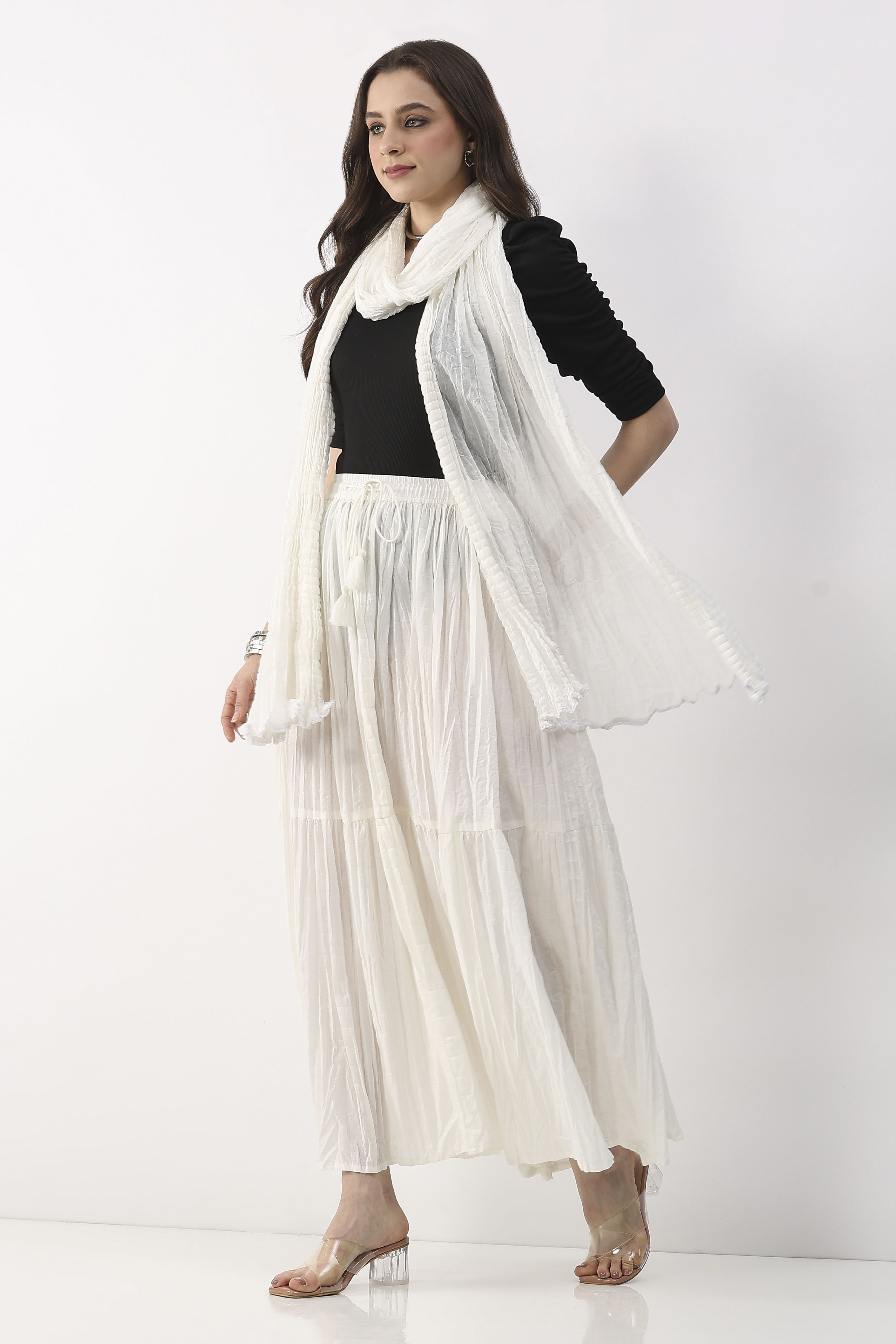 White Cotton Textured Solid Dupatta image number 2