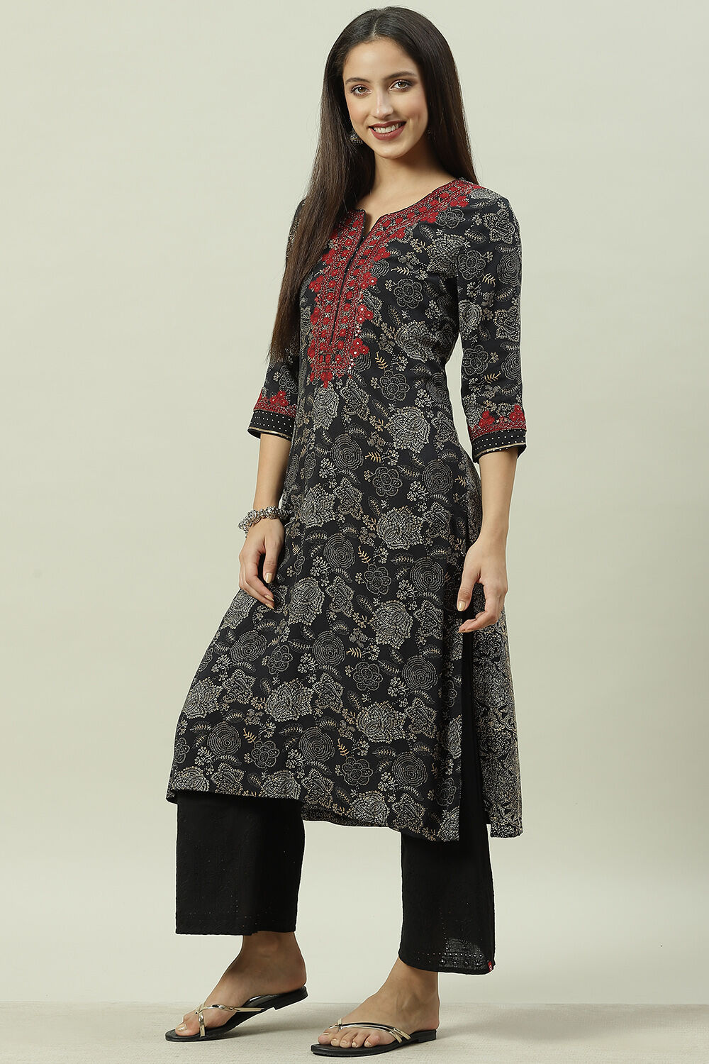 Green Rayon Straight Printed Kurta image number 3