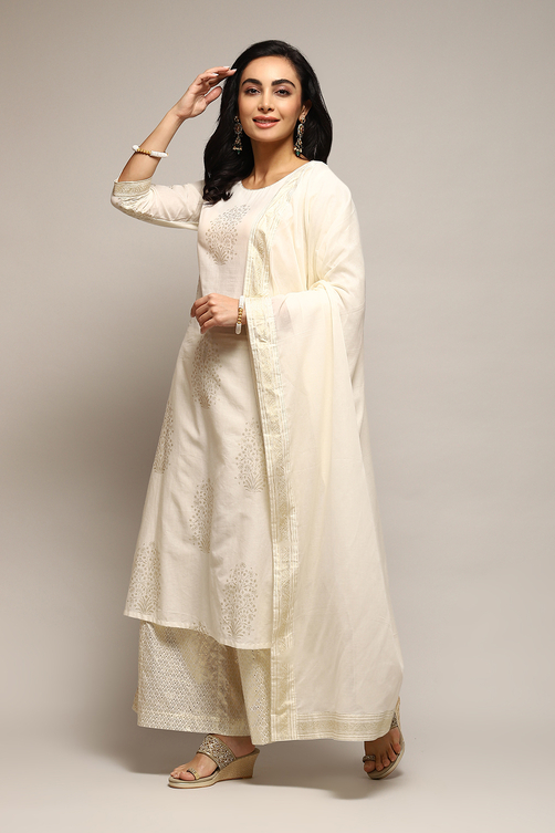 Navy Blue Cotton Straight Printed Kurta Capri Suit Set image number 0