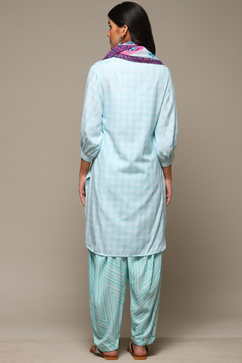 Sky Blue Rayon Straight Kurta Cross Yoke Salwar Suit Set image number 4