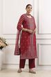 Maroon Polyester Straight Suit Set image number 5