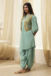 Sage Green Cotton Pathani Straight Kurta Set image number 3