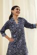 Indigo Cotton Floral Straight Short Kurta image number 6