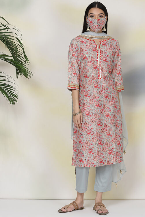 Tea Green Poly Metallic Straight Suit Set image number 6