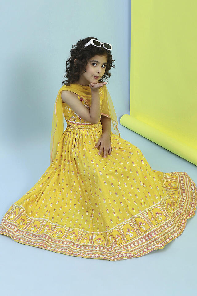 BIBA Yellow Cotton Lehenga Set in Yellow