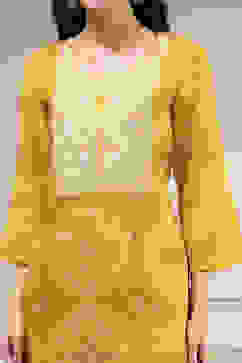 Yellow Cotton Machine Embroidered Unstitched Suit Set image number 2