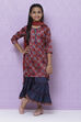 Rust Art Silk Girls Straight Kurta Sharara Suit Set image number 4