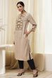 Beige Printed Straight Kurta image number 2