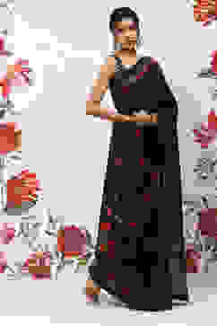 Rohit Bal Indigo Cotton Blend Saree image number 3