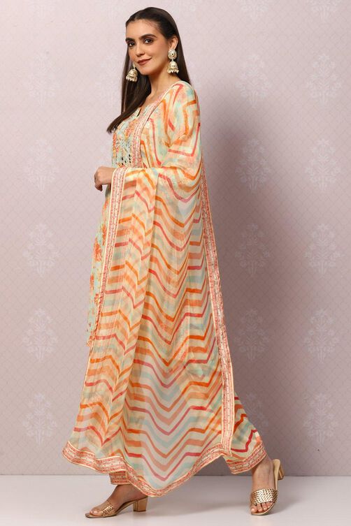 Sea Green Viscose Straight Kurta Salwar Pants Suit Set image number 5