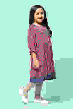 Blue & Rust Rayon Tiered Dress Printed Dress image number 4