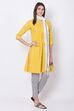 Mustard And Black Cotton Straight Kurta Slim Pant Suit Set image number 3