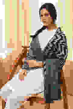 Navy & Grey Cotton Blend Dupatta image number 3