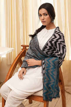 Navy & Grey Cotton Blend Dupatta image number 3