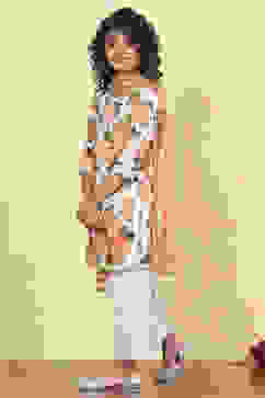 White Cotton Straight Printed Suit Set image number 3