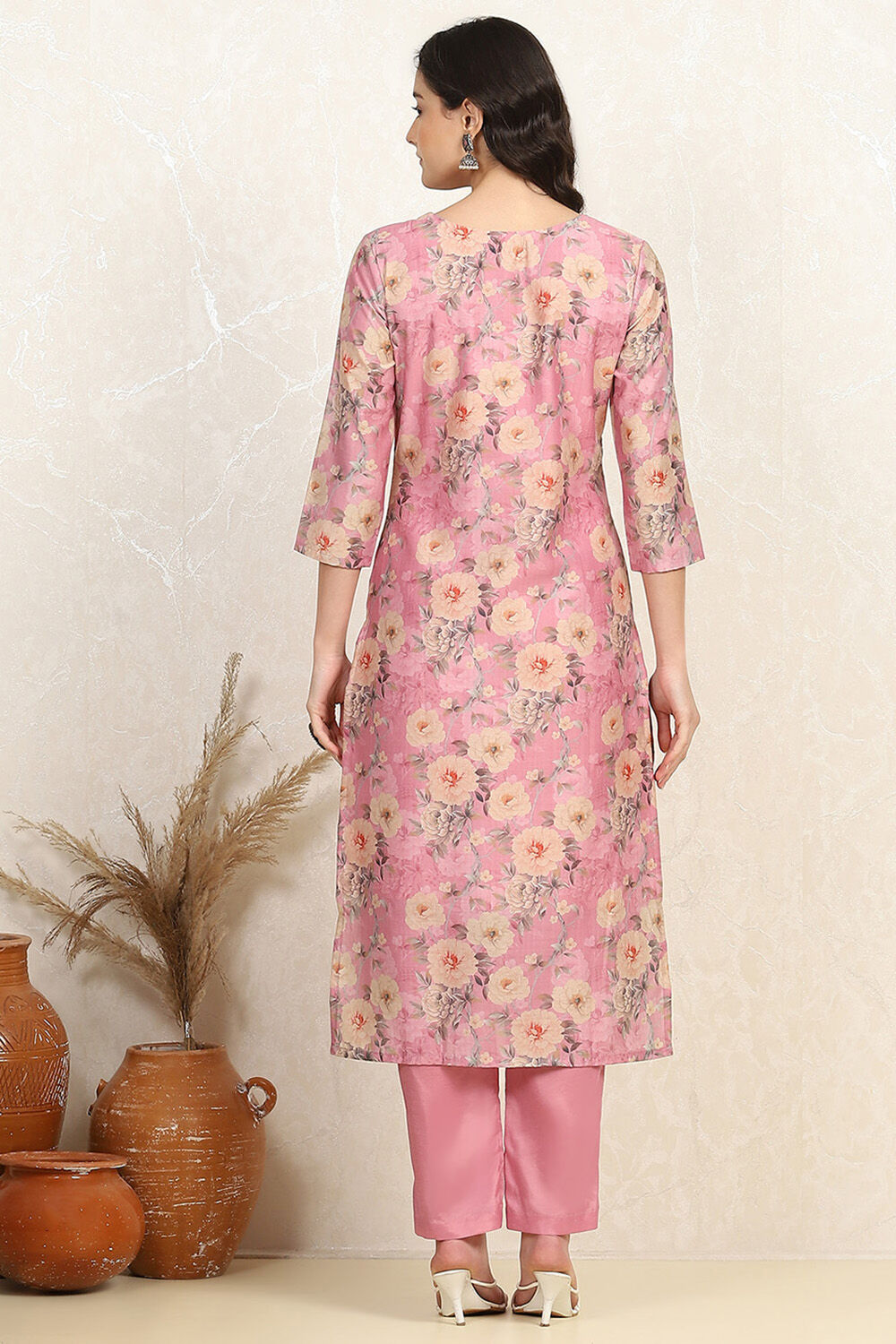 Orange Muslin Unstitched Suit Set image number 5