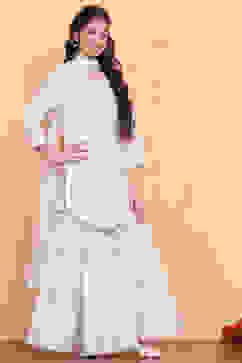 Off-White Embroidered Straight Suit Set image number 4