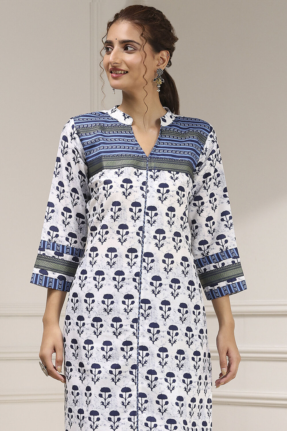 Indigo Cotton Modal Digital Print Unstitched Suit Set image number 2