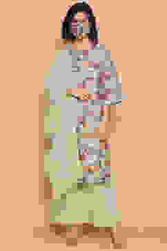 Light Green Cotton Floral Straight Suit Set image number 0