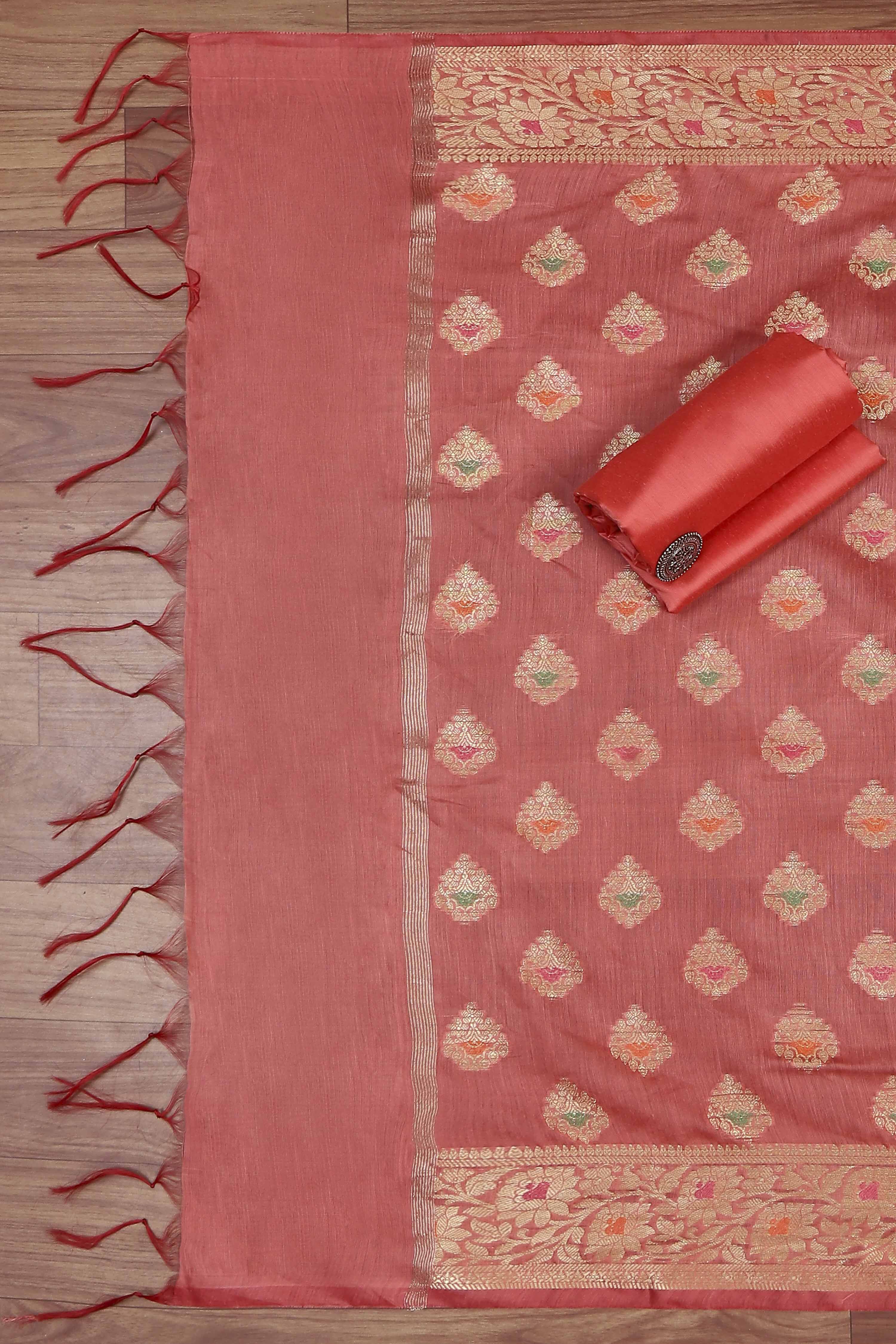 Red Cotton Printed Embroidered Unstitched Suit Set image number 3