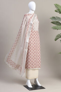 Rust Linen Blend Machine Embroidered Unstitched Suit Set image number 4