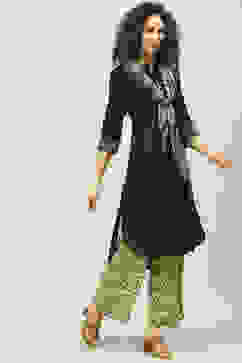 Navy LIVA Straight Solid Kurta Set image number 6