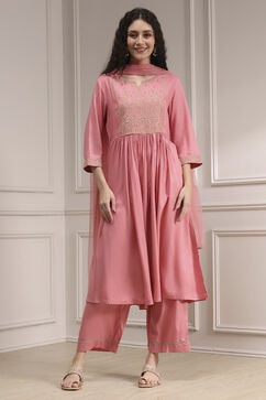 Peach-Colored Dyed Gathered Suit Set image number 6