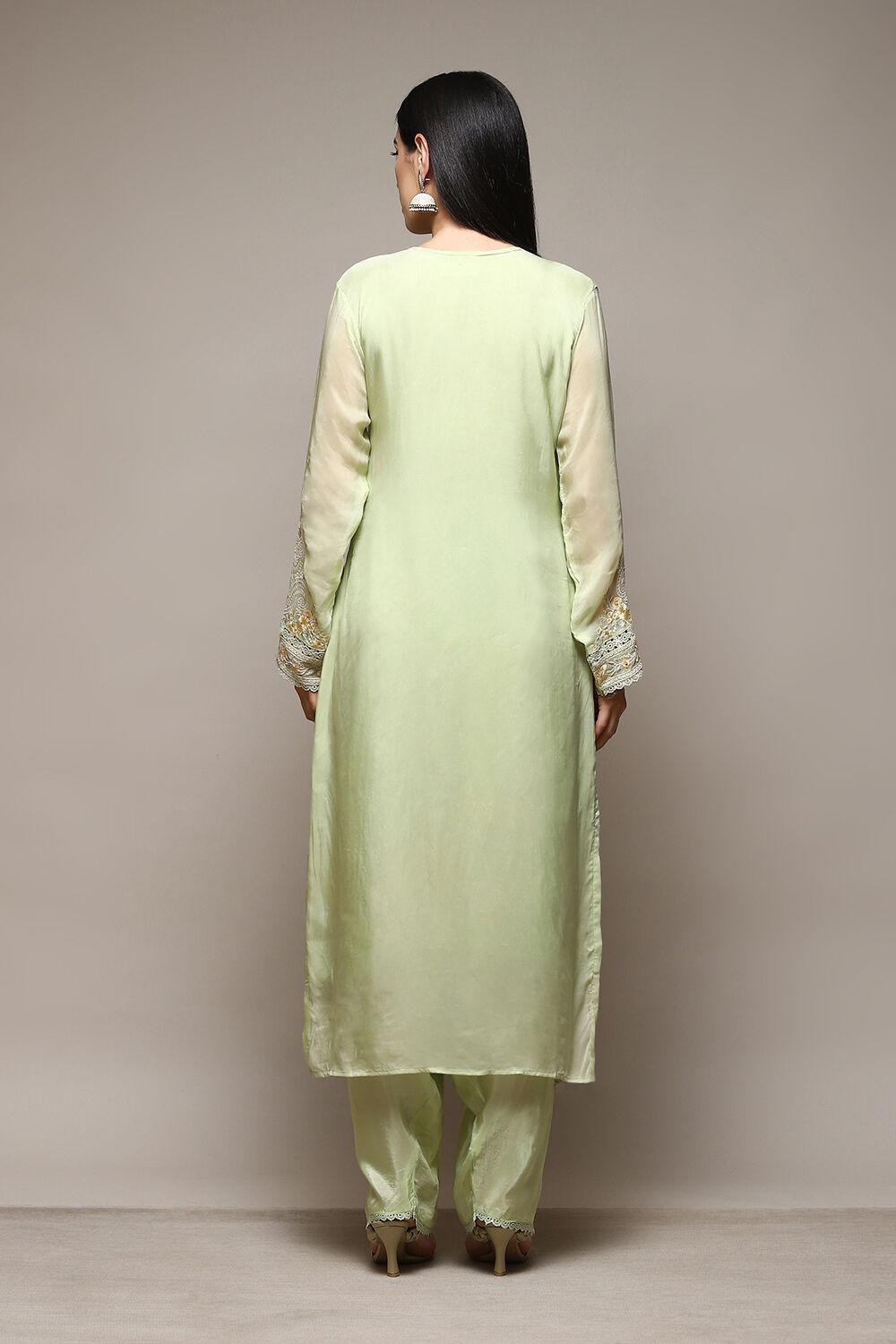 Light Green Organza Digital Print Unstitched Suit Set image number 5