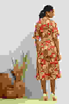 Rust Pure Cotton Floral Printed Straight Dress image number 3