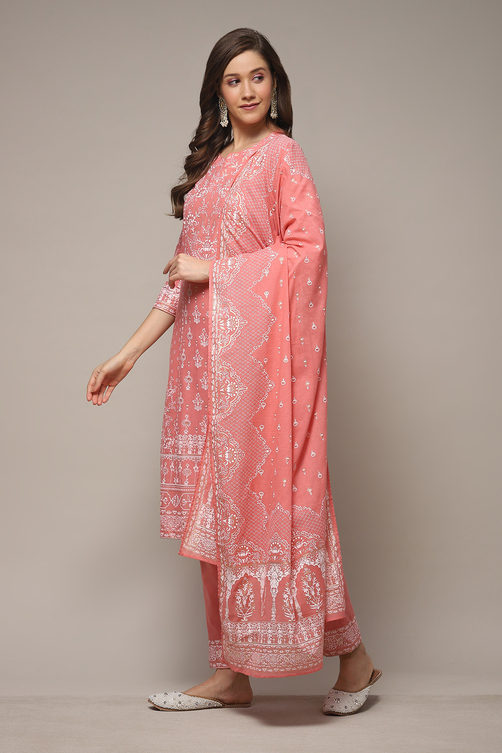 Sea Green Cotton Straight Kurta Pants Suit Set image number 3