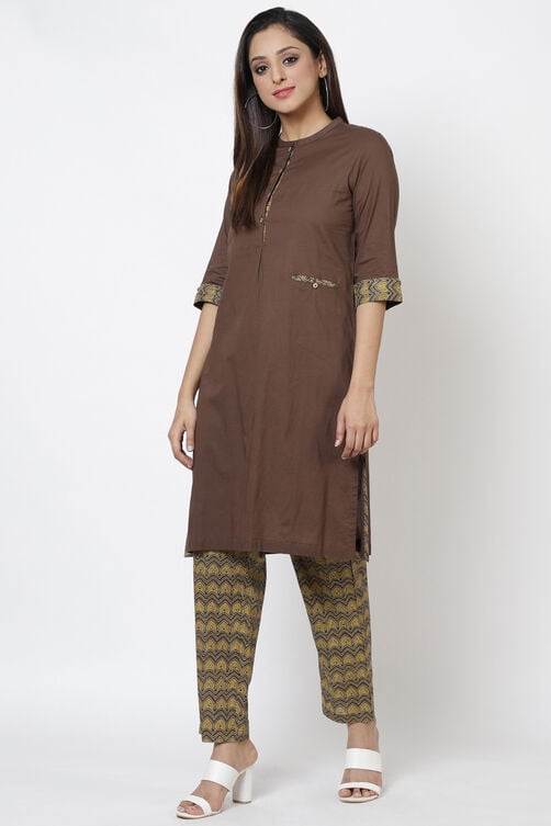 Navy Cotton A-Line Kurta Pant Suit Set image number 0
