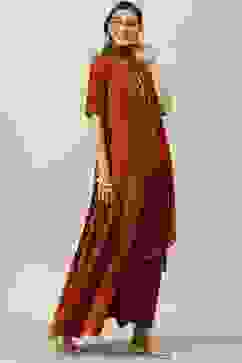 Terracotta Printed Straight Kurta Sharara Suit Set image number 6