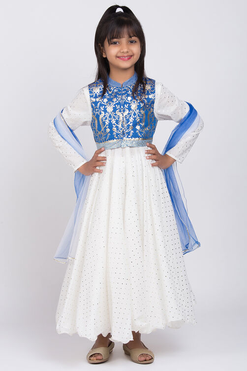 Off White Cotton Anarkali Kurta Churidar Suit Set image number 0