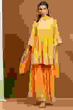 Yellow Georgette Gathered Suit Set image number 6