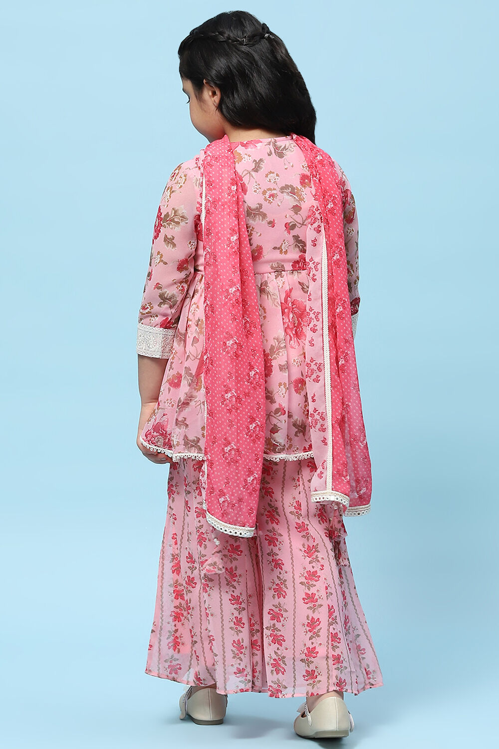 Pink Poly Georgette Floral Printed Peplum Suit Set image number 5