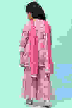 Pink Poly Georgette Floral Printed Peplum Suit Set image number 5